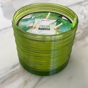 NEW White Barn Fresh Bamboo Limited Edition 3 Wick Candle Christmas Green Glass